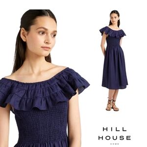 Hill House Women's Ruffled Navy Midi Dress